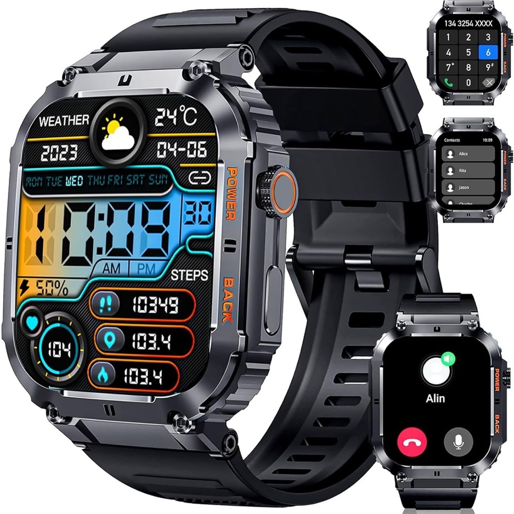 Smartwatch with Black and Silver Design